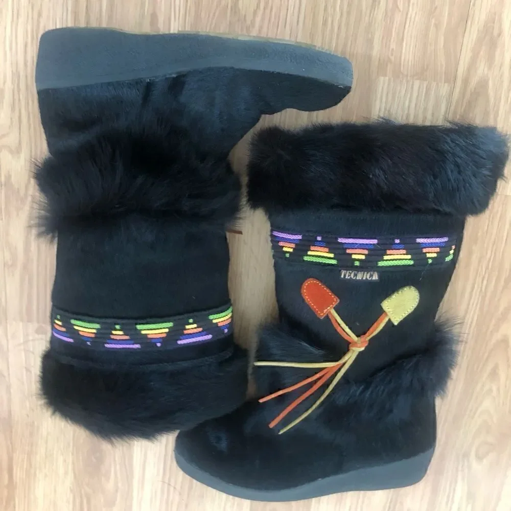 Tecnica Black Fur Colorful Ski Winter Sherpa Lined Boots